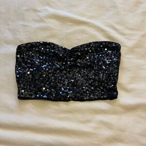 Express Black Strapless Sequin Top